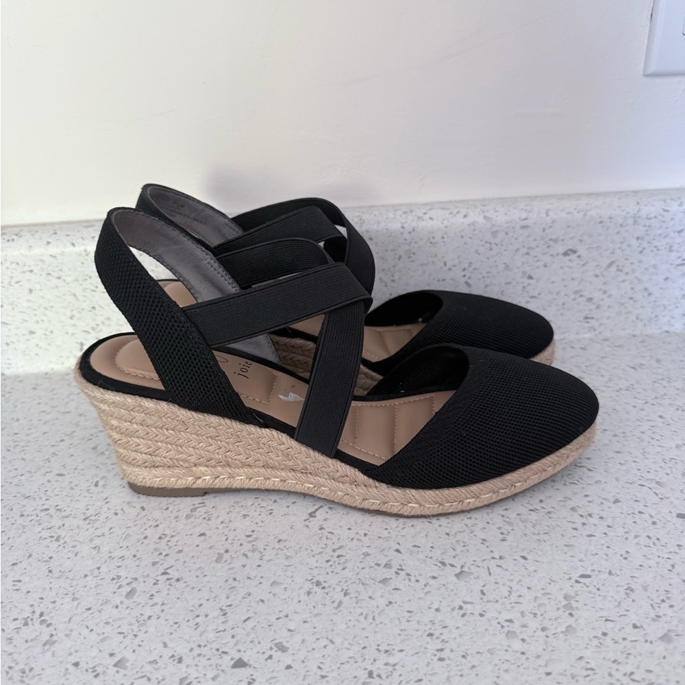 Black Wedge Espadrille Slingback Shoes